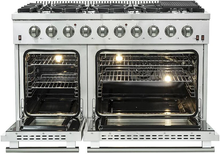 Forno Appliance Package - 48" Gas Range, Range Hood, 60" Refrigerator, Dishwasher