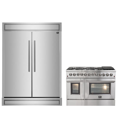 FORNO Premium 2-Piece Kitchen Bundle - Galiano 48" Stainless Steel Gas Range, Forno Maderno 2-28 " Wide Units with Decorative Trim - FBDL-018-03CAUS