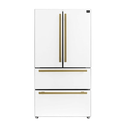 FORNO Premium 2 Pieces Kitchen Bundle - Leonardo Espresso 30-Inch White Electric Range, Moena Espresso 36-Inch White French Door Refrigerator