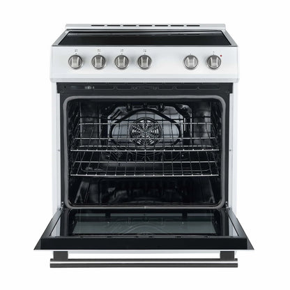 FORNO Premium 2 Pieces Kitchen Bundle - Leonardo Espresso 30-Inch White Electric Range, Moena Espresso 36-Inch White French Door Refrigerator