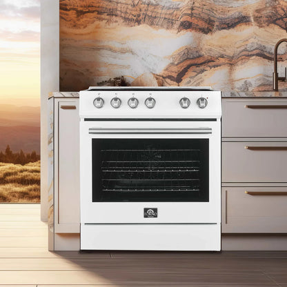 Forno 2-Piece Appliance Package - 30-Inch Electric Range and 30-Inch Refrigerator in White with Stainless Steel Handle (FBDL-003-11US)