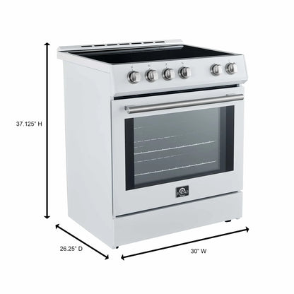 FORNO Premium 2 Pieces Kitchen Bundle - Leonardo Espresso 30-Inch White Electric Range, Moena Espresso 36-Inch White French Door Refrigerator