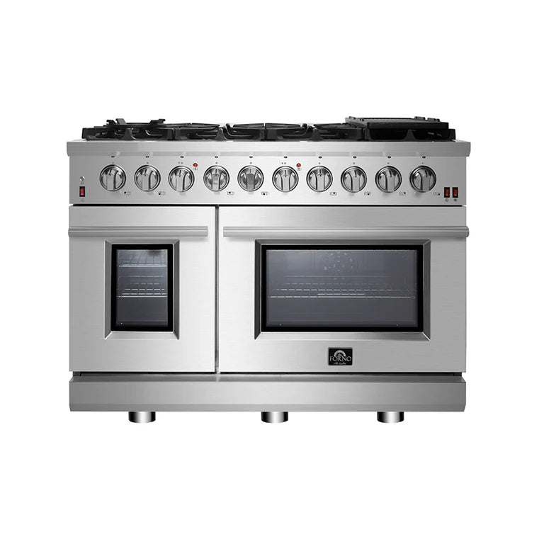 Forno Appliance Package - 48" Gas Range, Range Hood, 60" Refrigerator, Dishwasher