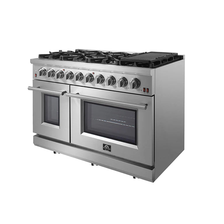 Forno Appliance Package - 48" Gas Range, Range Hood, 60" Refrigerator, Dishwasher