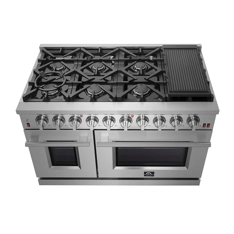 Forno Appliance Package - 48" Gas Range, Range Hood, 60" Refrigerator, Dishwasher