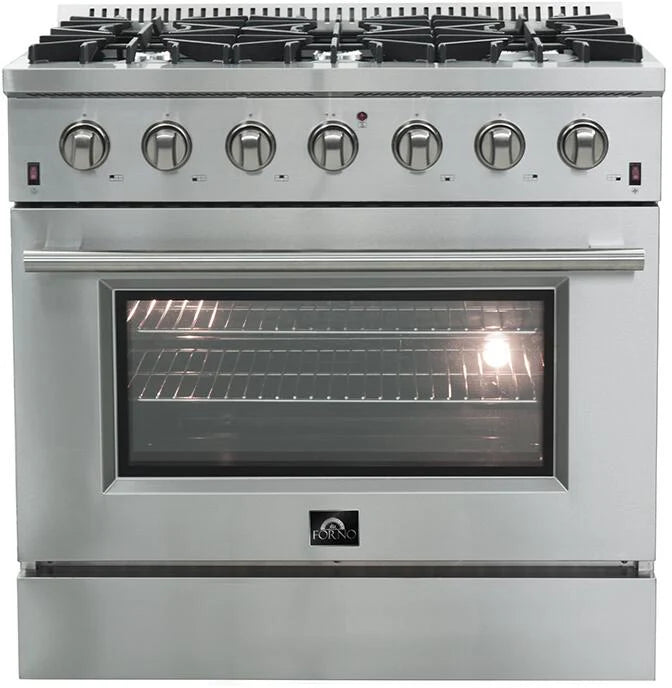 Forno Appliance Package- 36 Inch Gas Range, Wall Mount Range Hood