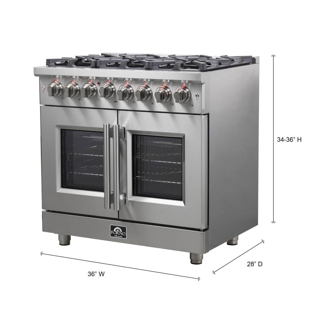 FORNO Massimo 36″ Freestanding French Door Dual Fuel Range (FFSGS6325-36)