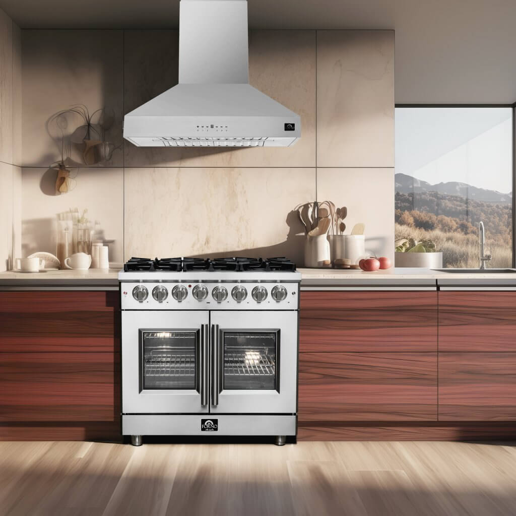 FORNO Massimo 36″ Freestanding French Door Dual Fuel Range (FFSGS6325-36)