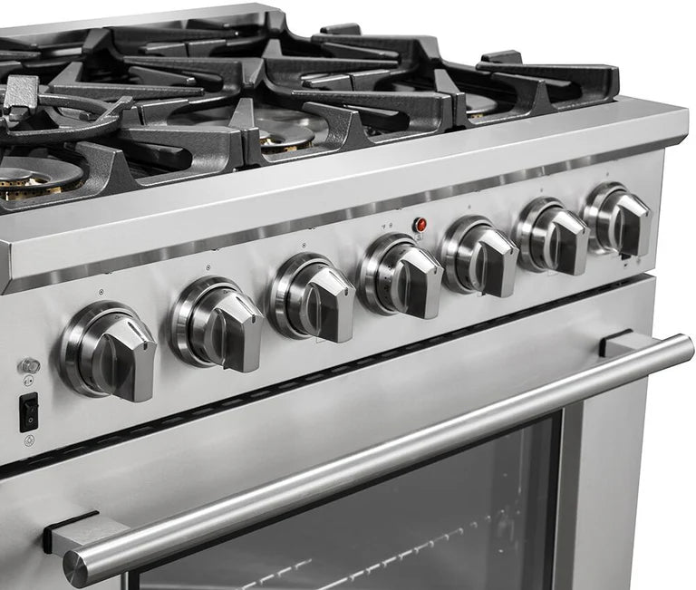 Forno Appliance Package - 36 Inch Gas Burner/Electric Oven Pro Range, Dishwasher, Refrigerator
