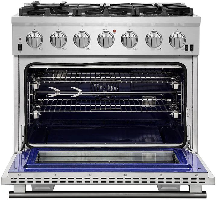 Forno Appliance Package - 36 Inch Gas Burner/Electric Oven Pro Range, Dishwasher, Refrigerator