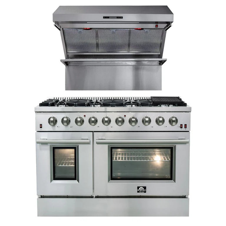 Forno Appliance Package - 48" Gas Range, Wall Mount Range Hood