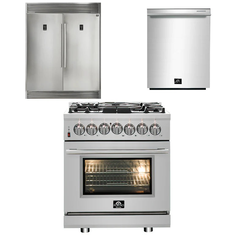Forno Appliance Package - 30" Dual Fuel Range, Dishwasher, 60" Refrigerator