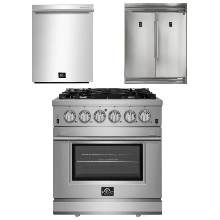 Forno Appliance Package - 30" Dual Fuel Range, Dishwasher, 60" Refrigerator