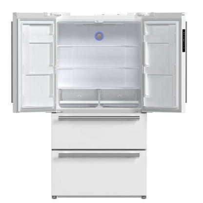 FORNO Premium 2 Pieces Kitchen Bundle - Leonardo Espresso 30-Inch White Electric Range, Moena Espresso 36-Inch White French Door Refrigerator