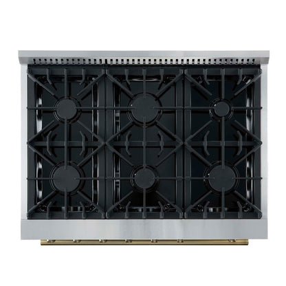 Marco 36-Inch Gas Range White & Antique Brass Design, 6 Burners 67,000 BTU, 5.36 cu.ft. Convection Oven