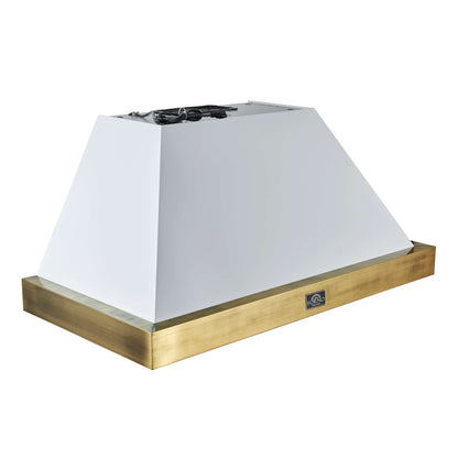 Forno Vittorio 48-Inch Wall Mount Range Hood, White with Antique Brass Trim, 600 CFM Airflow, Dishwasher-Safe Baffle Filters, Remote Control, 3-Speed Fan, Bright LED Lighting