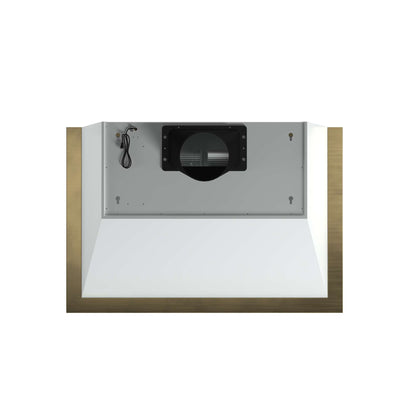 Forno Vittorio 36-Inch Wall Mount Range Hood, White with Antique Brass Trim, 600 CFM Airflow, Dishwasher-Safe Baffle Filters, Remote Control, 3-Speed Fan, Bright LED Lighting.