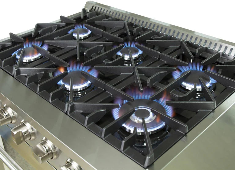 Forno Appliance Package- 36 Inch Gas Range, Wall Mount Range Hood