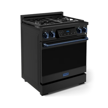 Gordon Ramsay by THOR Kitchen 30" 4.55 cu. ft. Professional Natural Gas Range with Tilt Panel Touch Control and Self-Clean in Matte Black with Navy Blue Accents