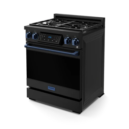 Gordon Ramsay by THOR Kitchen 30" 4.55 cu. ft. Professional Natural Gas Range with Tilt Panel Touch Control and Self-Clean in Matte Black with Navy Blue Accents