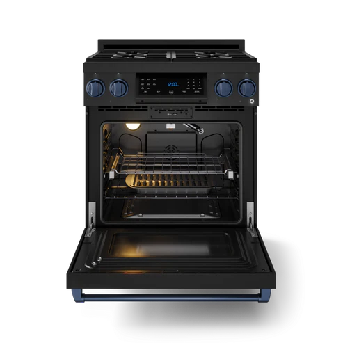 Gordon Ramsay by THOR Kitchen 30" 4.55 cu. ft. Professional Natural Gas Range with Tilt Panel Touch Control and Self-Clean in Matte Black with Navy Blue Accents