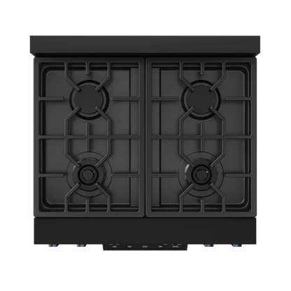 Gordon Ramsay by THOR Kitchen 30" 4.55 cu. ft. Professional Natural Gas Range with Tilt Panel Touch Control and Self-Clean in Matte Black with Navy Blue Accents