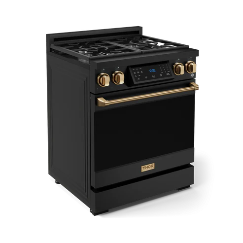 Gordon Ramsay by THOR Kitchen 30" 4.55 cu. ft. Professional Natural Gas Range with Tilt Panel Touch Control and Self-Clean in Matte Black with Bronze Accents