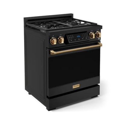 Gordon Ramsay by THOR Kitchen 30" 4.55 cu. ft. Professional Natural Gas Range with Tilt Panel Touch Control and Self-Clean in Matte Black with Bronze Accents