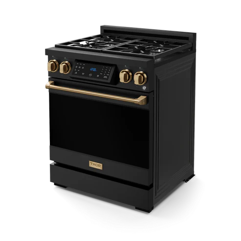 Gordon Ramsay by THOR Kitchen 30" 4.55 cu. ft. Professional Natural Gas Range with Tilt Panel Touch Control and Self-Clean in Matte Black with Bronze Accents