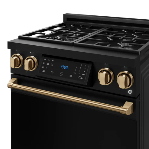 Gordon Ramsay by THOR Kitchen 30" 4.55 cu. ft. Professional Natural Gas Range with Tilt Panel Touch Control and Self-Clean in Matte Black with Bronze Accents