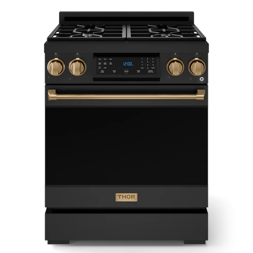 Gordon Ramsay by THOR Kitchen 30" 4.55 cu. ft. Professional Natural Gas Range with Tilt Panel Touch Control and Self-Clean in Stainless Steel with Bronze Accents