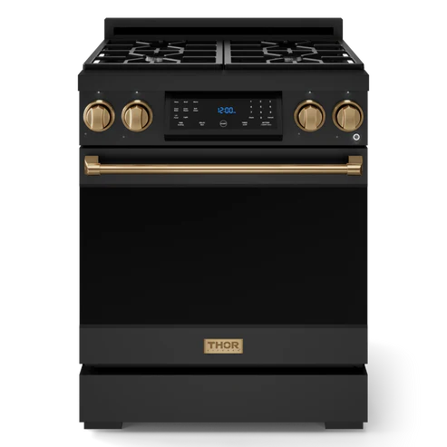 Gordon Ramsay by THOR Kitchen 30" 4.55 cu. ft. Professional Propane Gas Range with Tilt Panel Touch Control and Self-Clean in Matte Black with Bronze Accents