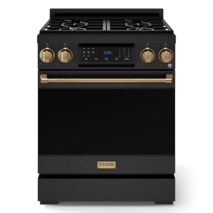 Gordon Ramsay by THOR Kitchen 30" 4.55 cu. ft. Professional Propane Gas Range with Tilt Panel Touch Control and Self-Clean in Matte Black with Bronze Accents