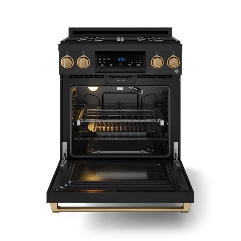 Gordon Ramsay by THOR Kitchen 30" 4.55 cu. ft. Professional Natural Gas Range with Tilt Panel Touch Control and Self-Clean in Matte Black with Bronze Accents