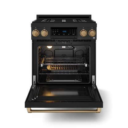 Gordon Ramsay by THOR Kitchen 30" 4.55 cu. ft. Professional Natural Gas Range with Tilt Panel Touch Control and Self-Clean in Matte Black with Bronze Accents