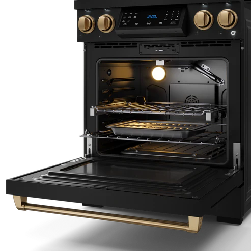 Gordon Ramsay by THOR Kitchen 30" 4.55 cu. ft. Professional Natural Gas Range with Tilt Panel Touch Control and Self-Clean in Matte Black with Bronze Accents