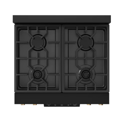 Gordon Ramsay by THOR Kitchen 30" 4.55 cu. ft. Professional Natural Gas Range with Tilt Panel Touch Control and Self-Clean in Matte Black with Bronze Accents