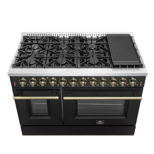 (Black & White) Forno Galiano 48″ Freestanding Dual Fuel Range (FFSGS6156-48BLK)