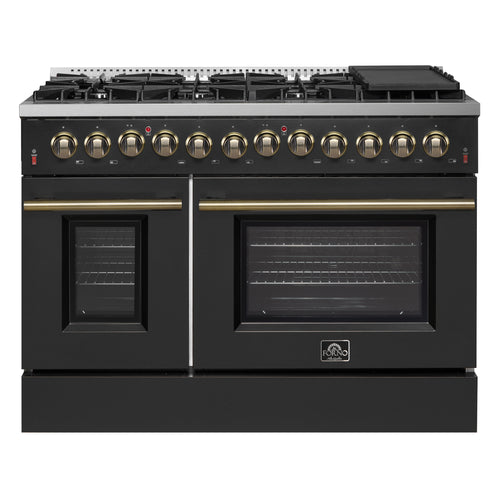 (Black & White) Forno Galiano 48″ Freestanding Dual Fuel Range (FFSGS6156-48BLK)
