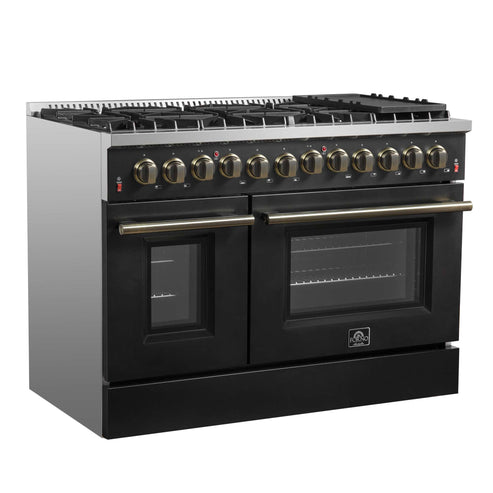 (Black & White) Forno Galiano 48″ Freestanding Dual Fuel Range (FFSGS6156-48BLK)
