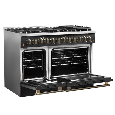 (Black & White) Forno Galiano 48″ Freestanding Dual Fuel Range (FFSGS6156-48BLK)