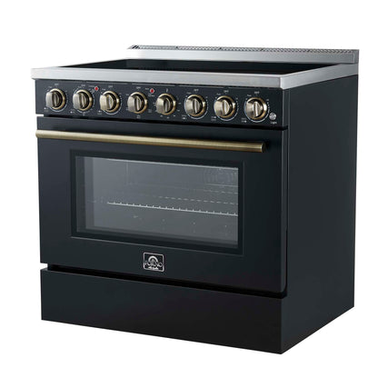 Forno Paolo 36 Inch Black Freestanding Electric Range, Stainless Steel, 5.44 cu.ft, True Convection Oven, Energy Efficient