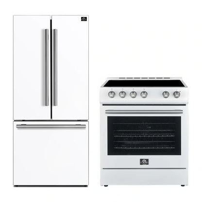 Forno 2-Piece Appliance Package - 30-Inch Electric Range and 30-Inch Refrigerator in White with Stainless Steel Handle (FBDL-003-11US)