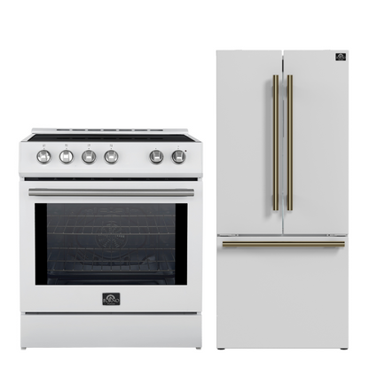 FORNO Premium 2 Pieces Kitchen Bundle - Forno Leonardo Espresso 30-Inch Slide-In White Induction Range, Forno Gallipoli Espresso 30-Inch White French Door Refrigerator - FBDL-014-10CAUS