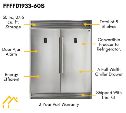Forno Appliance Package - 48 Inch Gas Range, Dishwasher, 60 Inch Refrigerator