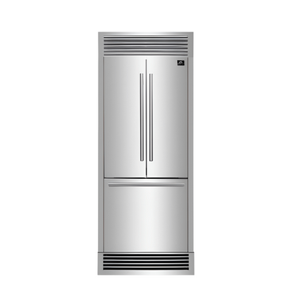 Forno 30-inch French Door Refrigerator with Bottom Freezer 17.5 Cu.Ft. Capacity – Stainless Steel No Frost Fridge with Ice Maker, Child Safety Lock and Decorative Grill Trim kit (FFFFD1974-35SG)