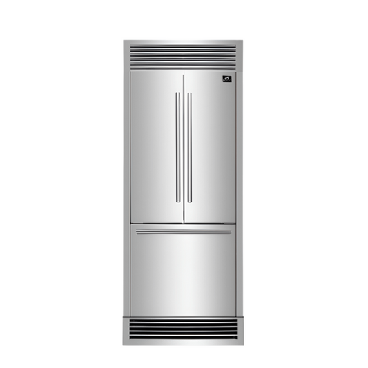 Forno 30-inch French Door Refrigerator with Bottom Freezer 17.5 Cu.Ft. Capacity – Stainless Steel No Frost Fridge with Ice Maker, Child Safety Lock and Decorative Grill Trim kit