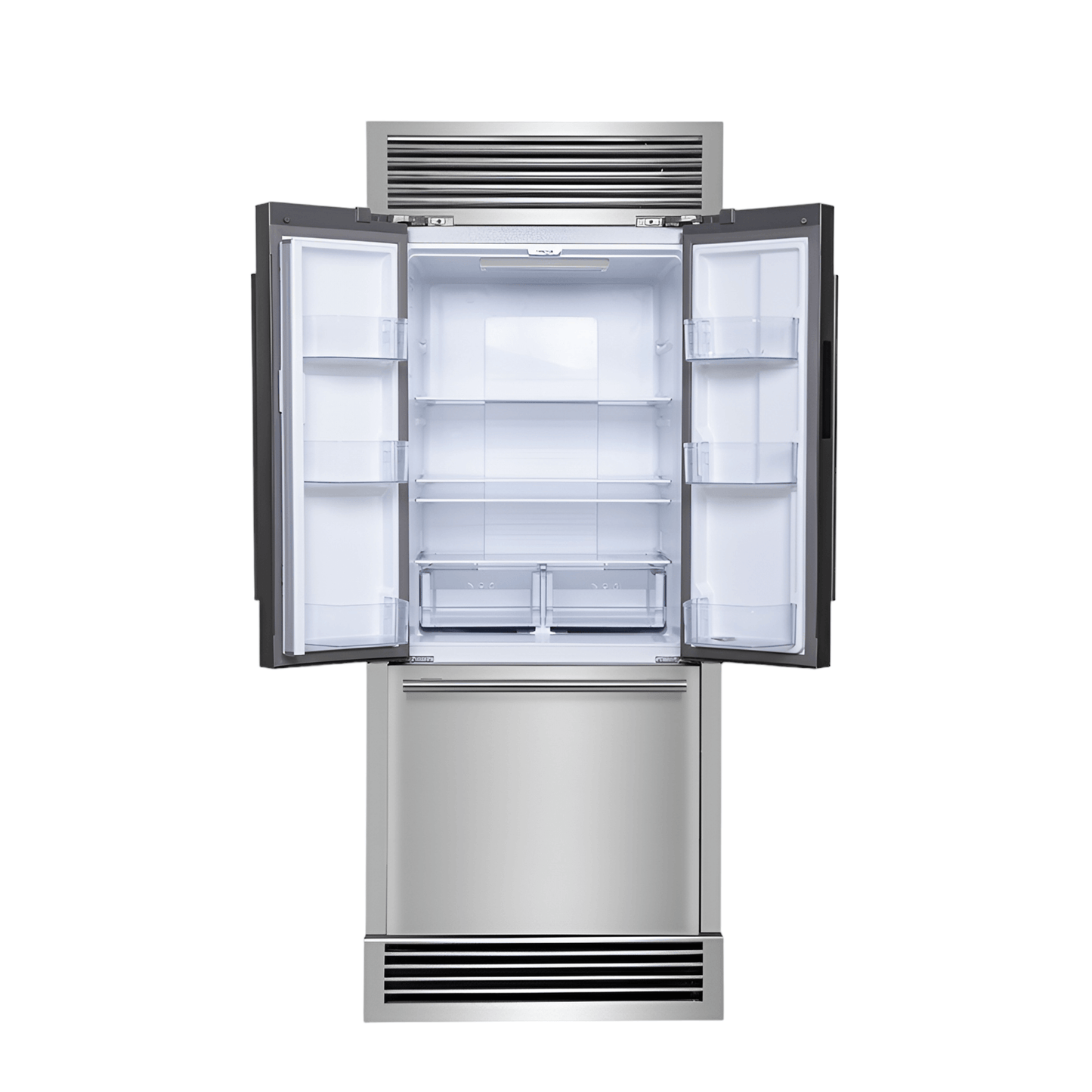 Forno 30-inch French Door Refrigerator with Bottom Freezer 17.5 Cu.Ft. Capacity – Stainless Steel No Frost Fridge with Ice Maker, Child Safety Lock and Decorative Grill Trim kit (FFFFD1974-35SG)