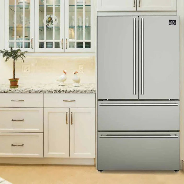 Forno Appliance Package - 48" Gas Range, Range Hood, 36" Refrigerator