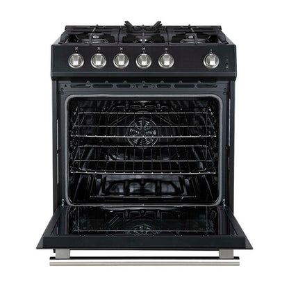Forno Leonardo Espresso 30-Inch Black Gas Range, 5 Burners, 39,500 BTU, 5 cu.ft Convection Oven